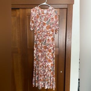 Floral, short sleeve, pink midi dress. Sundress